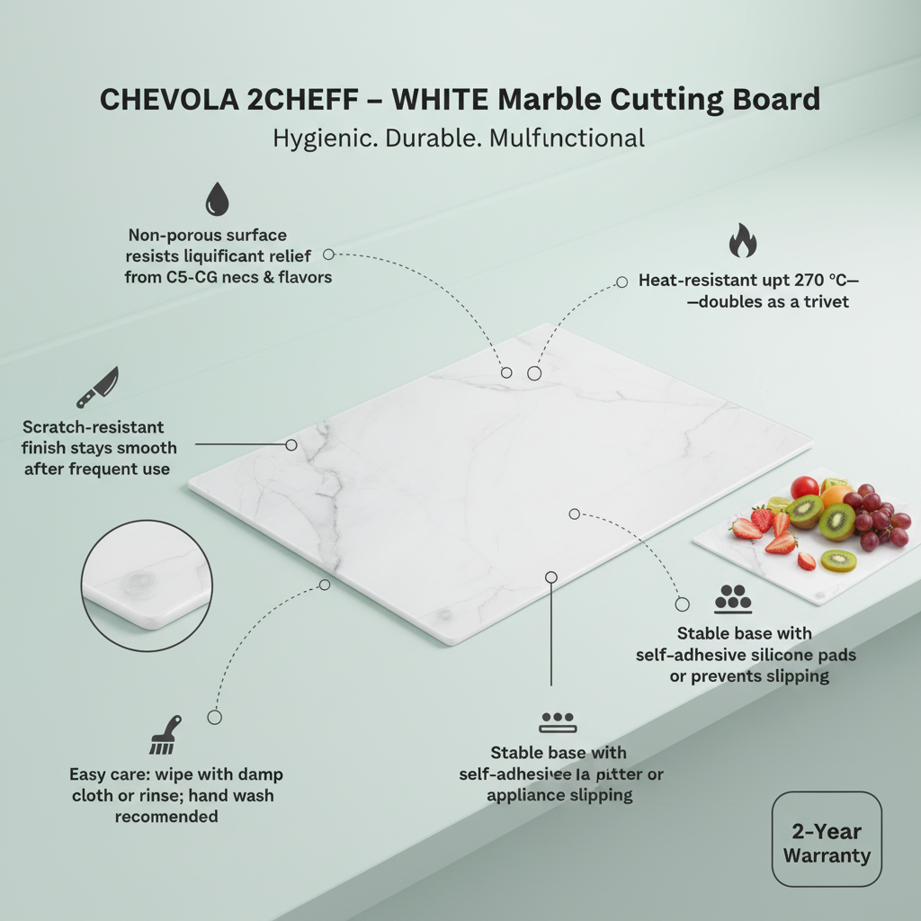 Chevola 2CHEFF – WHITE Marble Cutting Board